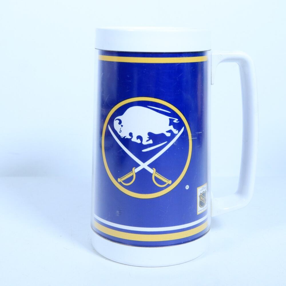 Vintage Buffalo Sabres Blue Gold Plastic Mug - National Pen USA Made NHL Hockey
